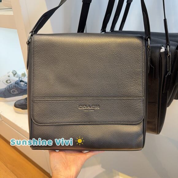 NWT COACH 4007 Houston Map Bag Leather Crossbody Gunmetal/Black - Picture 1 of 5